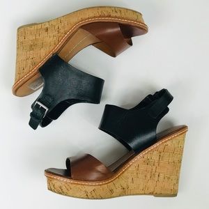 Black and Tan Cork Wedge Sandals Size 8.5